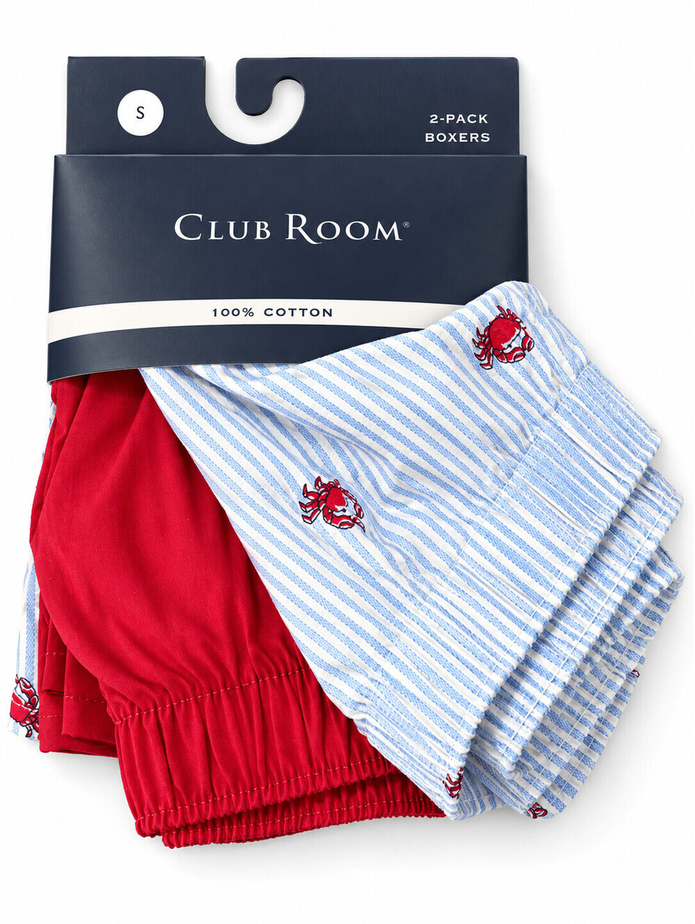 Club Room Men’s Boxers Size S 29-31 2 Pack 100% Cotton Red Blue Crab NWT $30